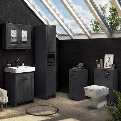 Chatsworth Traditional Graphite Vanity - 560mm Wide with Matt Black Handles | Freestanding Bathroom Unit 3 Chatsworth Traditional Graphite Vanity - 560mm Wide with Matt Black Handles | Freestanding Bathroom Unit - Image 3