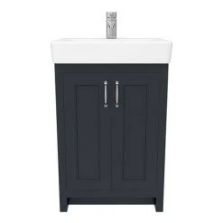 Chatsworth Traditional Graphite Vanity Unit - 560mm Wide | Freestanding Bathroom Vanity -Vanity Units Shop C560BLK D5 460