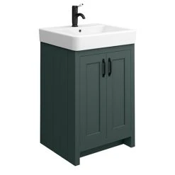 Chatsworth Traditional Green Vanity Unit - 560mm Wide with Matt Black Handles | Freestanding Bathroom Vanity