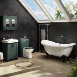 Chatsworth Traditional Green Vanity Unit - 560mm Wide with Matt Black Handles | Freestanding Bathroom Vanity -Vanity Units Shop C560GRNMB d2 460