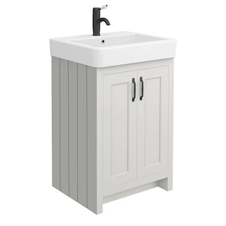 Chatsworth Traditional Grey Vanity - 560mm Wide with Matt Black Handles | Freestanding Bathroom Unit 1 Chatsworth Traditional Grey Vanity - 560mm Wide with Matt Black Handles | Freestanding Bathroom Unit