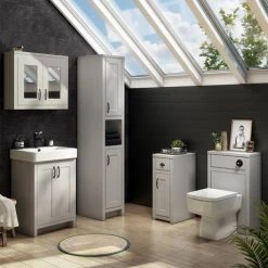 Chatsworth Traditional Grey Vanity - 560mm Wide with Matt Black Handles | Freestanding Bathroom Unit 5 Chatsworth Traditional Grey Vanity - 560mm Wide with Matt Black Handles | Freestanding Bathroom Unit -Vanity Units Shop C560GRYMB d3 460