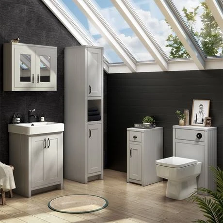 Chatsworth Traditional Grey Vanity - 560mm Wide with Matt Black Handles | Freestanding Bathroom Unit 3 Chatsworth Traditional Grey Vanity - 560mm Wide with Matt Black Handles | Freestanding Bathroom Unit - Image 3