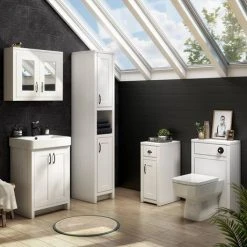 Chatsworth Traditional White 560mm Freestanding Vanity Unit with Matt Black Handles -Vanity Units Shop C560WHTMB d2 460