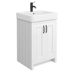 Chatsworth Traditional White 560mm Freestanding Vanity Unit with Matt Black Handles