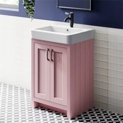 Chatsworth Traditional Dusky Pink Vanity - 560mm Wide with Matt Black Handles | Freestanding Vanity Unit