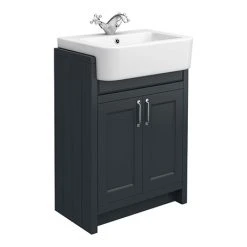 Chatsworth Traditional Graphite Semi-Recessed Vanity Unit - 600mm Wide | Freestanding Bathroom Vanity