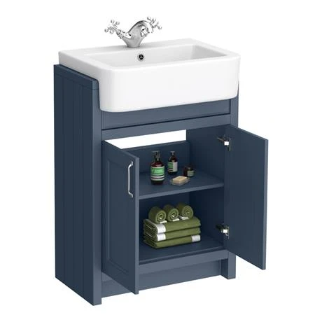 Chatsworth Traditional Blue Semi-Recessed Vanity Unit - 600mm Wide | Freestanding Bathroom Vanity 3 Chatsworth Traditional Blue Semi-Recessed Vanity Unit - 600mm Wide | Freestanding Bathroom Vanity - Image 3