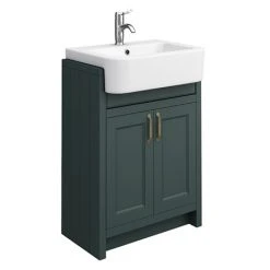 Chatsworth Traditional Green Semi-Recessed Vanity - 600mm Wide | Freestanding Bathroom Unit