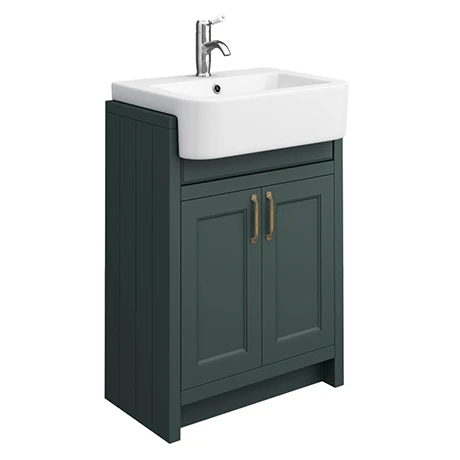 Chatsworth Traditional Green Semi-Recessed Vanity - 600mm Wide | Freestanding Bathroom Unit 1 Chatsworth Traditional Green Semi-Recessed Vanity - 600mm Wide | Freestanding Bathroom Unit