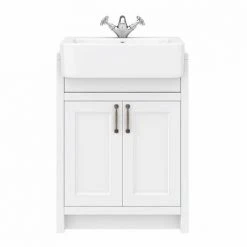 Chatsworth Traditional White Semi-Recessed Vanity Unit - 600mm Wide | Freestanding Bathroom Vanity -Vanity Units Shop C600SRWHT D4 460