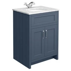 Chatsworth Blue 610mm Freestanding Vanity Unit with White Marble Basin Top