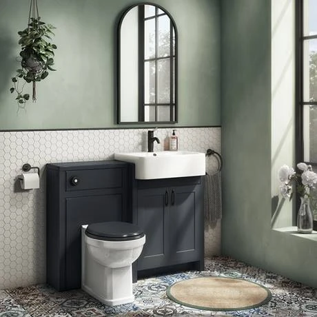 Chatsworth Traditional Graphite Semi-Recessed Vanity - 600mm Wide with Matt Black Handles | Freestanding Vanity Unit 2 Chatsworth Traditional Graphite Semi-Recessed Vanity - 600mm Wide with Matt Black Handles | Freestanding Vanity Unit - Image 2