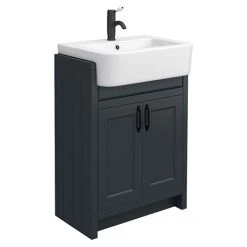 Chatsworth Traditional Graphite Semi-Recessed Vanity - 600mm Wide with Matt Black Handles | Freestanding Vanity Unit