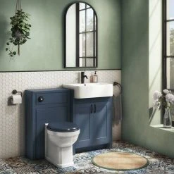Chatsworth Traditional Blue Semi-Recessed Vanity - 600mm Wide with Matt Black Handles | Freestanding Vanity Unit -Vanity Units Shop C6SRBLUMB d1 460