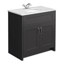 Chatsworth Graphite 810mm Freestanding Vanity Unit with White Marble Basin Top