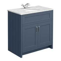 Chatsworth Blue 810mm Freestanding Vanity Unit with White Marble Basin Top
