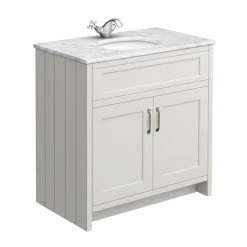 Chatsworth Grey 810mm Freestanding Vanity Unit with White Marble Basin Top | Luxurious Bathroom Storage Solution