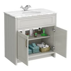 Chatsworth Grey 810mm Freestanding Vanity Unit with White Marble Basin Top | Luxurious Bathroom Storage Solution -Vanity Units Shop C810GRY WHT d7 460