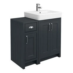 Vanity Units Shop 26 Chatsworth Traditional Graphite 560mm Vanity Sink & 300mm Cupboard Unit - Elegant Bathroom Furniture