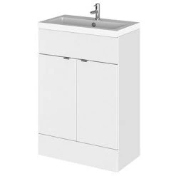 Hudson Reed Fusion Gloss White 605x360mm Freestanding Vanity Unit & Basin with Mirror
