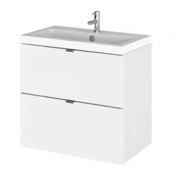 Hudson Reed 600mm Gloss White Wall Hung 2-Drawer Vanity Unit with Basin | Modern Bathroom Storage Solution