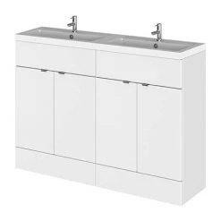Hudson Reed Fusion 1200mm Gloss White Full Depth Floorstanding Unit & Double Basin - Modern Bathroom Vanity