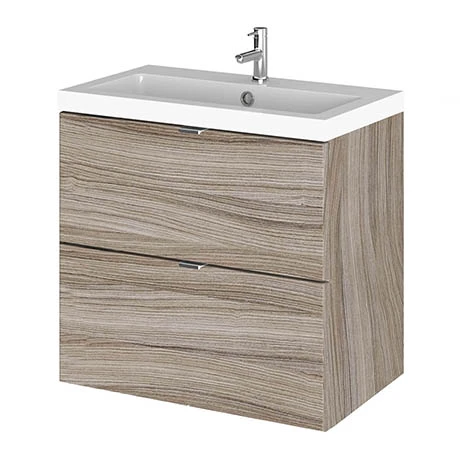 Hudson Reed 600mm Driftwood Wall Hung Vanity Unit with 2 Drawers & Basin - Full Depth 1 Hudson Reed 600mm Driftwood Wall Hung Vanity Unit with 2 Drawers & Basin - Full Depth