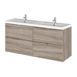 Hudson Reed Driftwood 1200mm Wall-Hung 4-Drawer Vanity Unit with Double Basin - Modern Bathroom Storage Solution