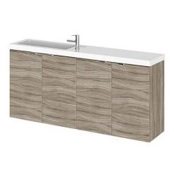 Hudson Reed 1200mm Driftwood Wall Hung Compact Combination Unit with Dual Vanities (600mm x 2) - Stylish Bathroom Solution
