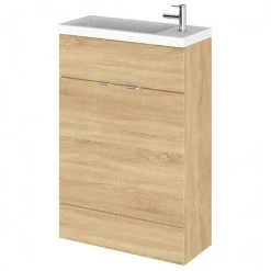 Hudson Reed Fusion Natural Oak 605x260mm Compact Vanity Unit & Basin - Freestanding Bathroom Furniture