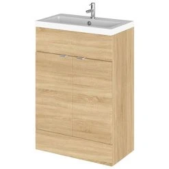 Hudson Reed Fusion Natural Oak 605x360mm Freestanding Vanity Unit & Basin