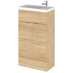 Hudson Reed Fusion Natural Oak 505x260mm Compact Vanity Unit & Basin - Freestanding Bathroom Furniture