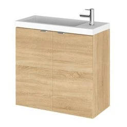 Hudson Reed 600mm Natural Oak Wall Hung Compact Unit & Basin - Modern Bathroom Vanity