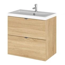 Hudson Reed 600mm Natural Oak Wall Hung Vanity Unit with 2 Drawers & Basin