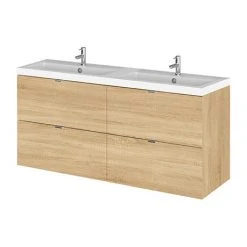 Hudson Reed 1200mm Natural Oak Wall Hung Vanity Unit with 4 Drawers & Double Basin