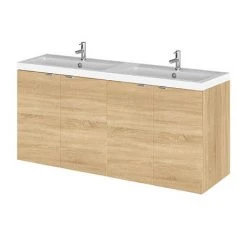 Hudson Reed 1200mm Natural Oak Wall Hung Vanity Unit with Double Basin - Modern Bathroom Storage Solution