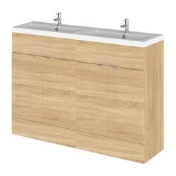 Hudson Reed Fusion 1200mm Natural Oak Floorstanding Vanity Unit with Double Basin - Elegant Bathroom Storage Solution