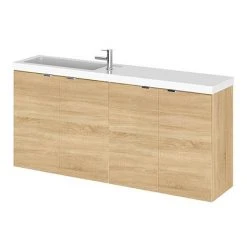 Hudson Reed 1200mm Natural Oak Wall Hung Compact Combination Unit - 600mm Vanity x 2 - Stylish Toilet & Sink Vanity