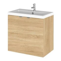 Hudson Reed 600mm Natural Oak Full Depth Wall Hung 2-Door Unit & Basin - Modern Bathroom Storage Solution