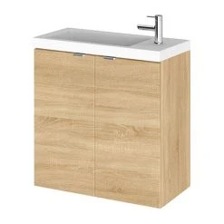 Hudson Reed 500mm Natural Oak Wall Hung Compact Unit & Basin - Modern Bathroom Vanity