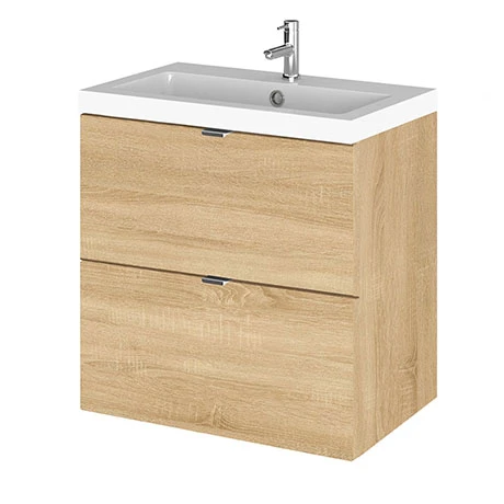 Hudson Reed Fusion 500mm Natural Oak Wall Hung Vanity Unit with Basin & 2 Drawers 1 Hudson Reed Fusion 500mm Natural Oak Wall Hung Vanity Unit with Basin & 2 Drawers