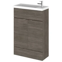 Hudson Reed Fusion Grey Avola 605x260mm Compact Vanity Unit & Basin - Freestanding Bathroom Furniture