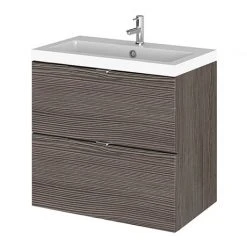 Hudson Reed 600mm Grey Avola Full Depth Wall Hung 2-Drawer Unit & Basin | Stylish Bathroom Vanity