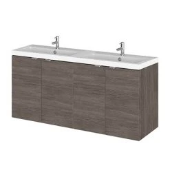 Hudson Reed 1200mm Grey Avola Full Depth Wall Hung Unit & Double Basin - Modern Bathroom Vanity with Stylish Design