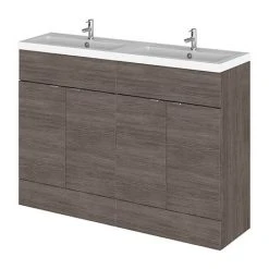 Hudson Reed Fusion 1200mm Grey Avola Full Depth Floorstanding Unit & Double Basin - Modern Bathroom Vanity