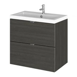 Hudson Reed 600mm Hacienda Black Wall Hung 2-Drawer Vanity Unit & Basin - Stylish & Compact Bathroom Storage
