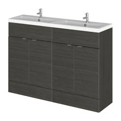 Hudson Reed Fusion 1200mm Black Full Depth Floorstanding Unit & Double Basin - Modern Toilet & Sink Vanity