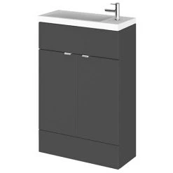 Hudson Reed Fusion Gloss Grey 605x260mm Compact Vanity Unit & Basin | Freestanding Bathroom Furniture