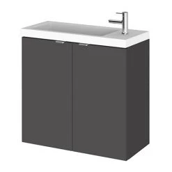 Hudson Reed 600mm Gloss Grey Wall Hung Compact Unit & Basin - Modern Bathroom Vanity